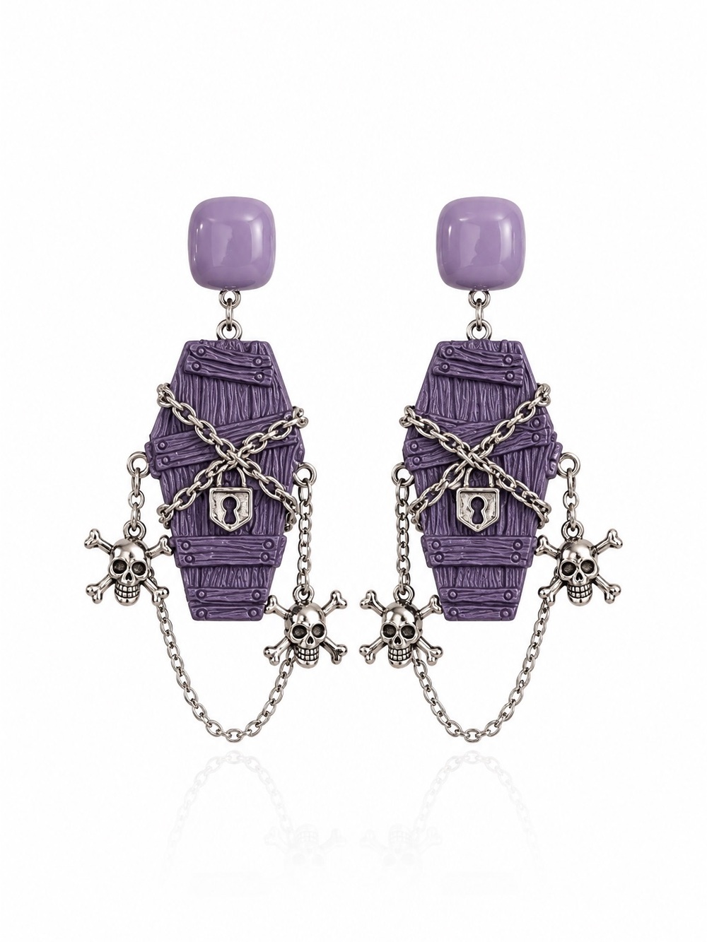 Purple Coffin & Skull Drop Earrings